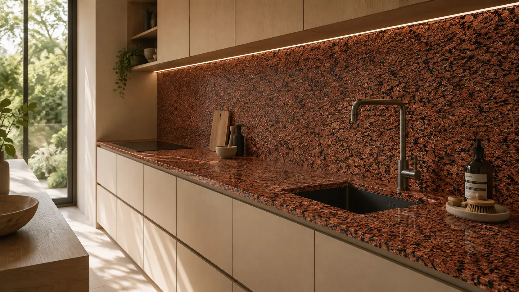 Wizualizacja zastosowania kamienia Maple Red w nowoczesnej architekturze
