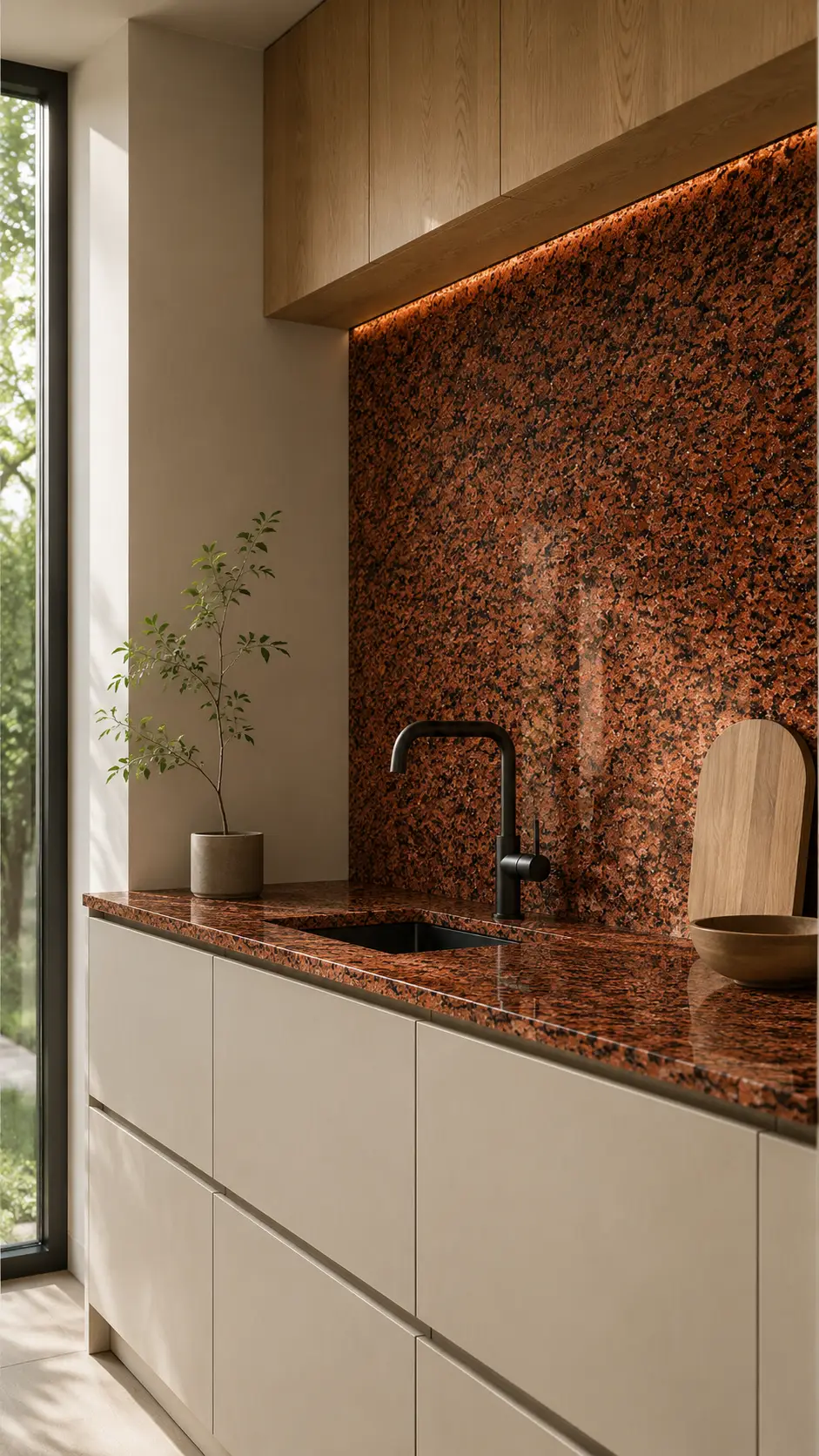 Wizualizacja kamienia Maple Red w nowoczesnej przestrzeni architektonicznej
